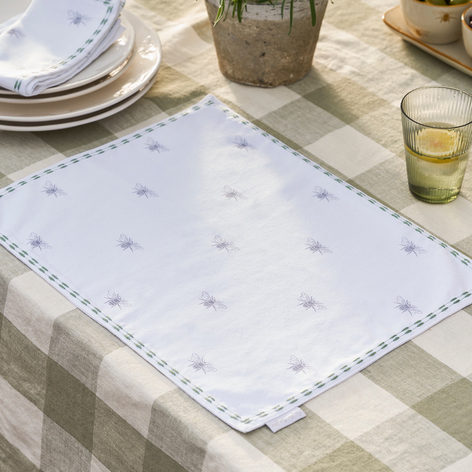 Bees Embroidered Fabric Placemat (Set of 2) by Sophie Allport