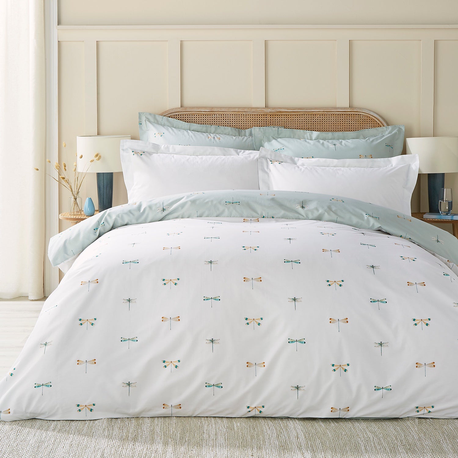 Dragonfly Pair of Oxford Pillow Cases by Sophie Allport