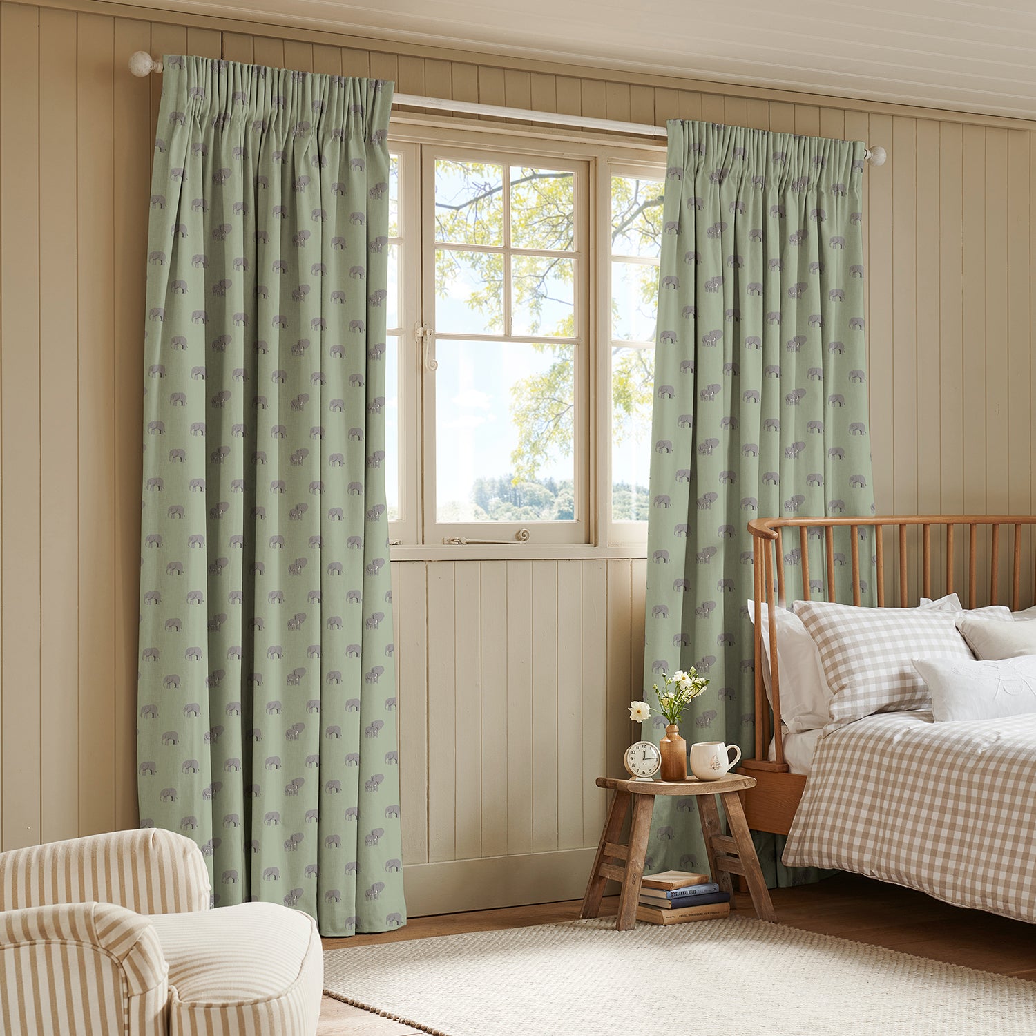 Elephant Sage Green Made to Measure Curtains by Sophie Allport