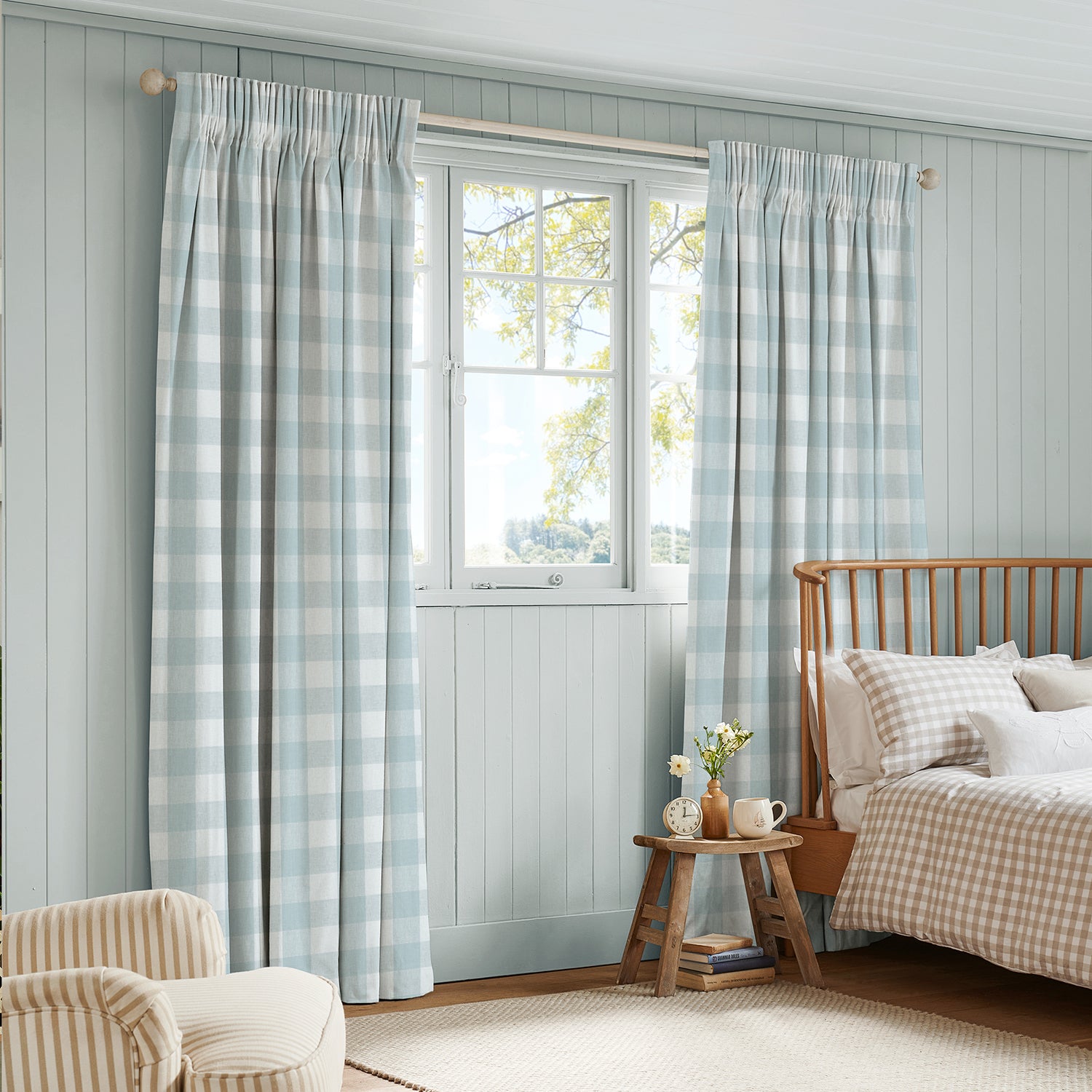 Pale Blue Gingham Made to Measure Curtains by Sophie Allport