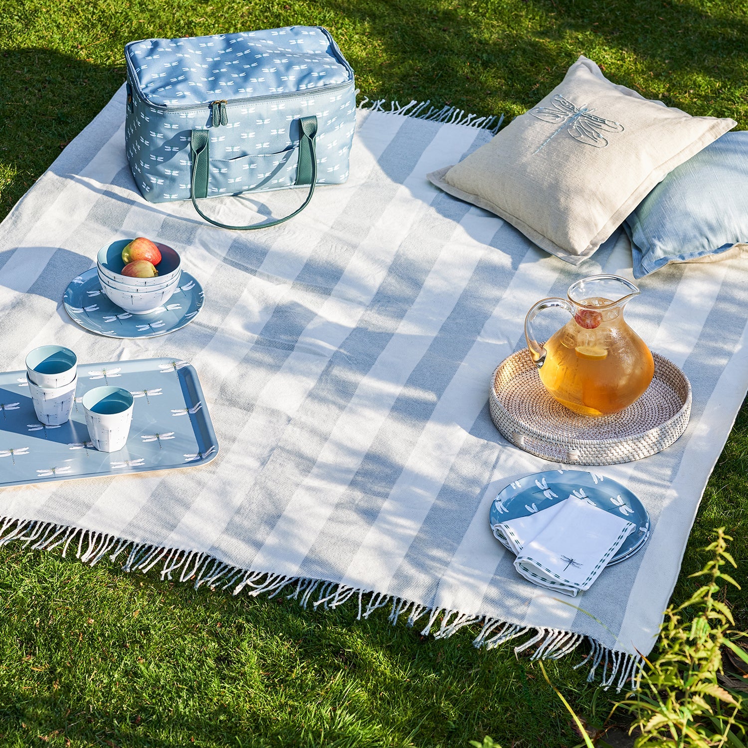 Witham Blue Stripe Woven Picnic Blanket by Sophie Allport