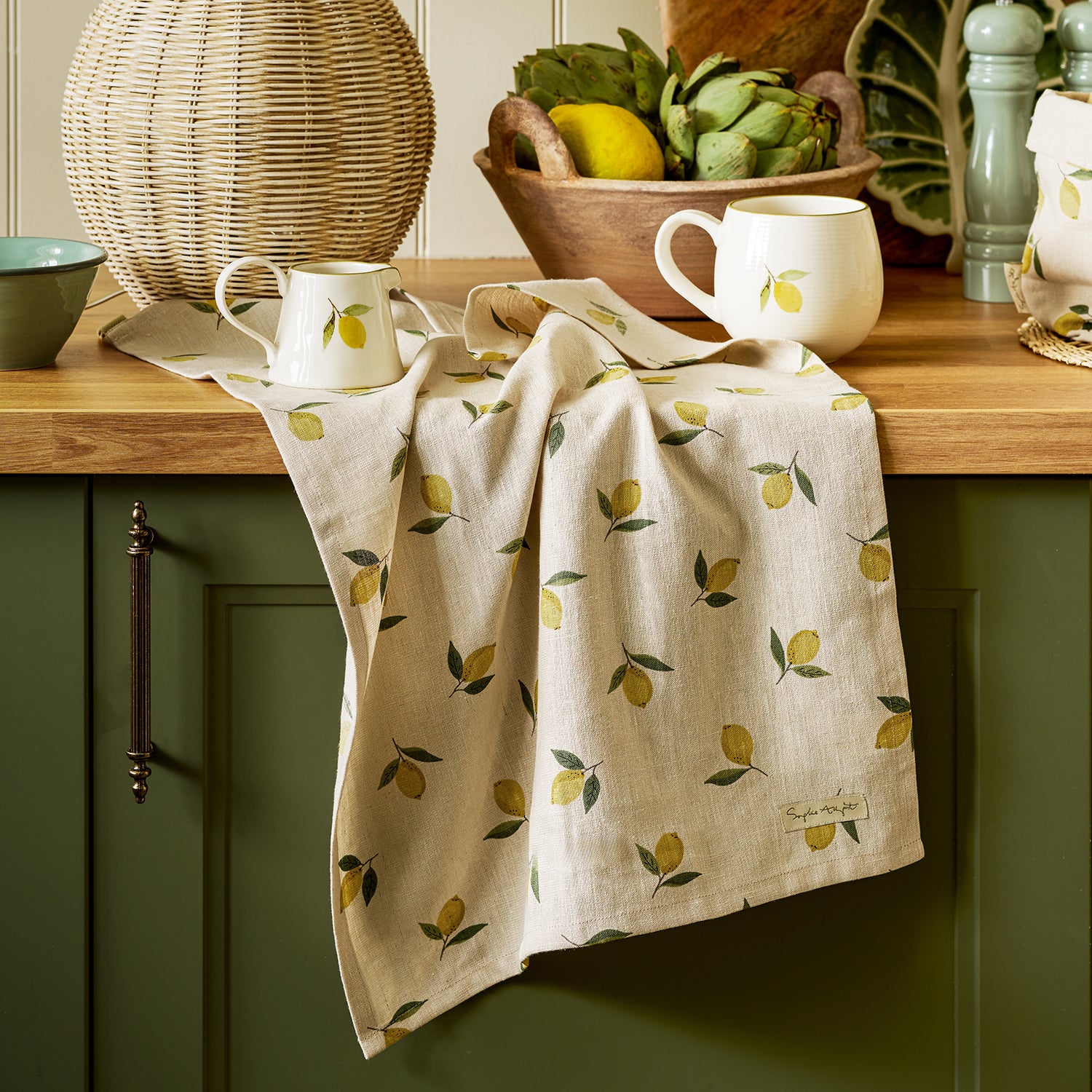 ピュアルネッサンスサブティーマット Lemons Linen Tea Towel by Sophie Allport
