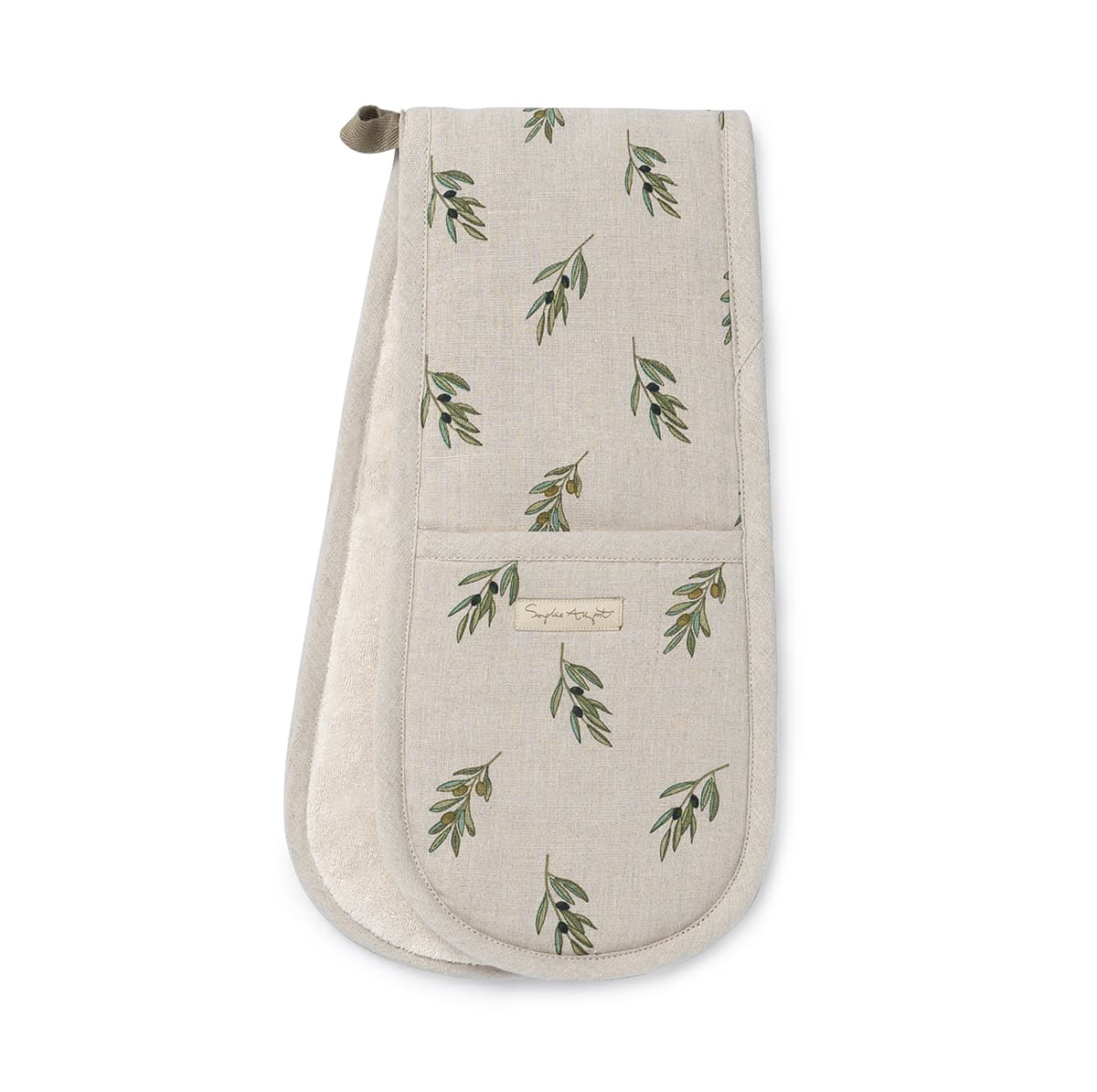 Olive Branches Linen Double Oven Glove