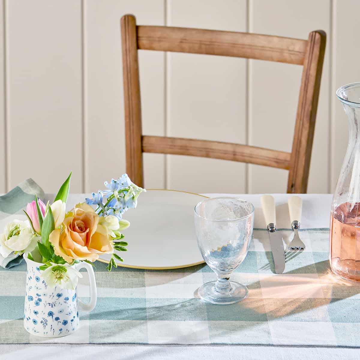 Teal Gingham Linen Table Runner by Sophie Allport