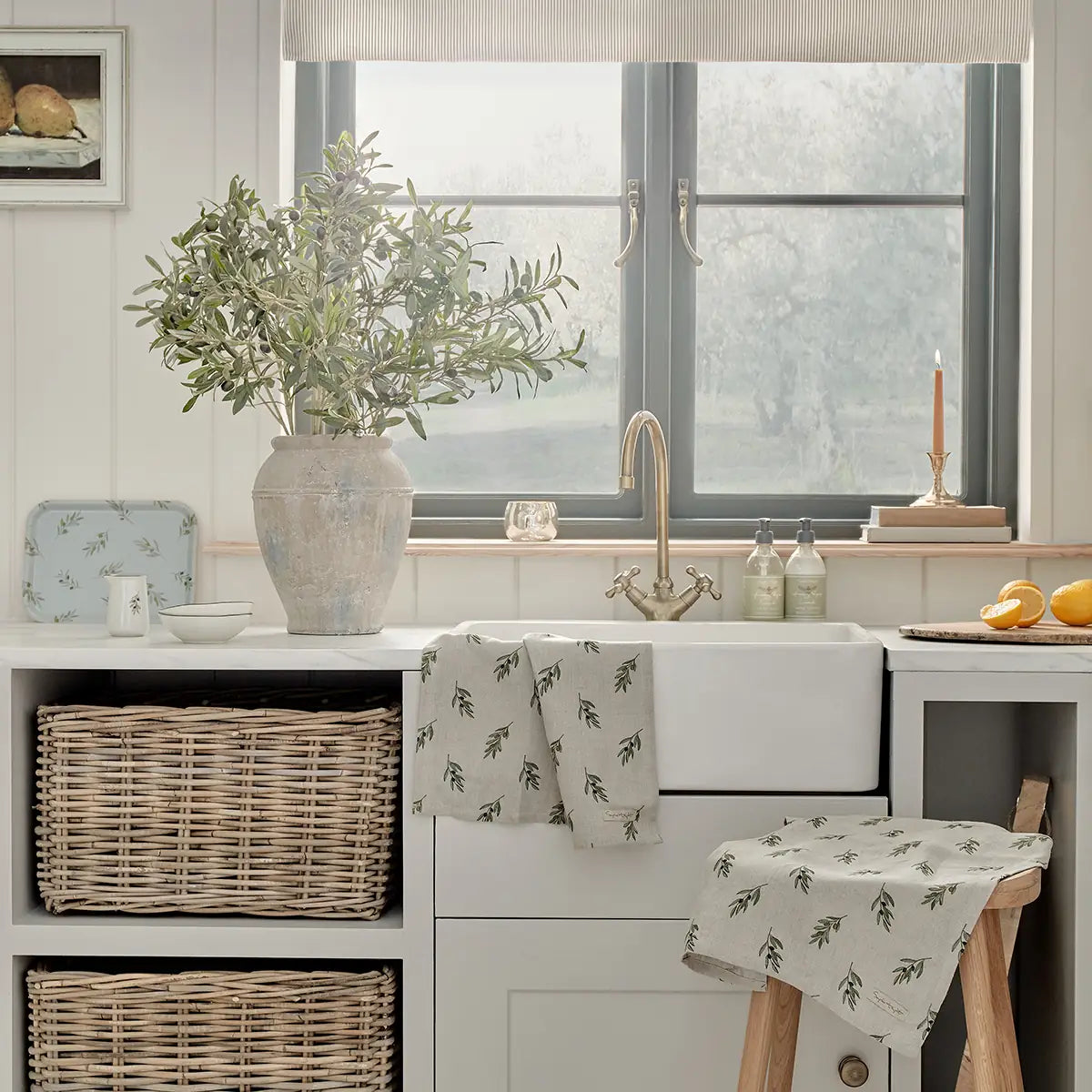 Olive Linen Tea Towel by Sophie Allport