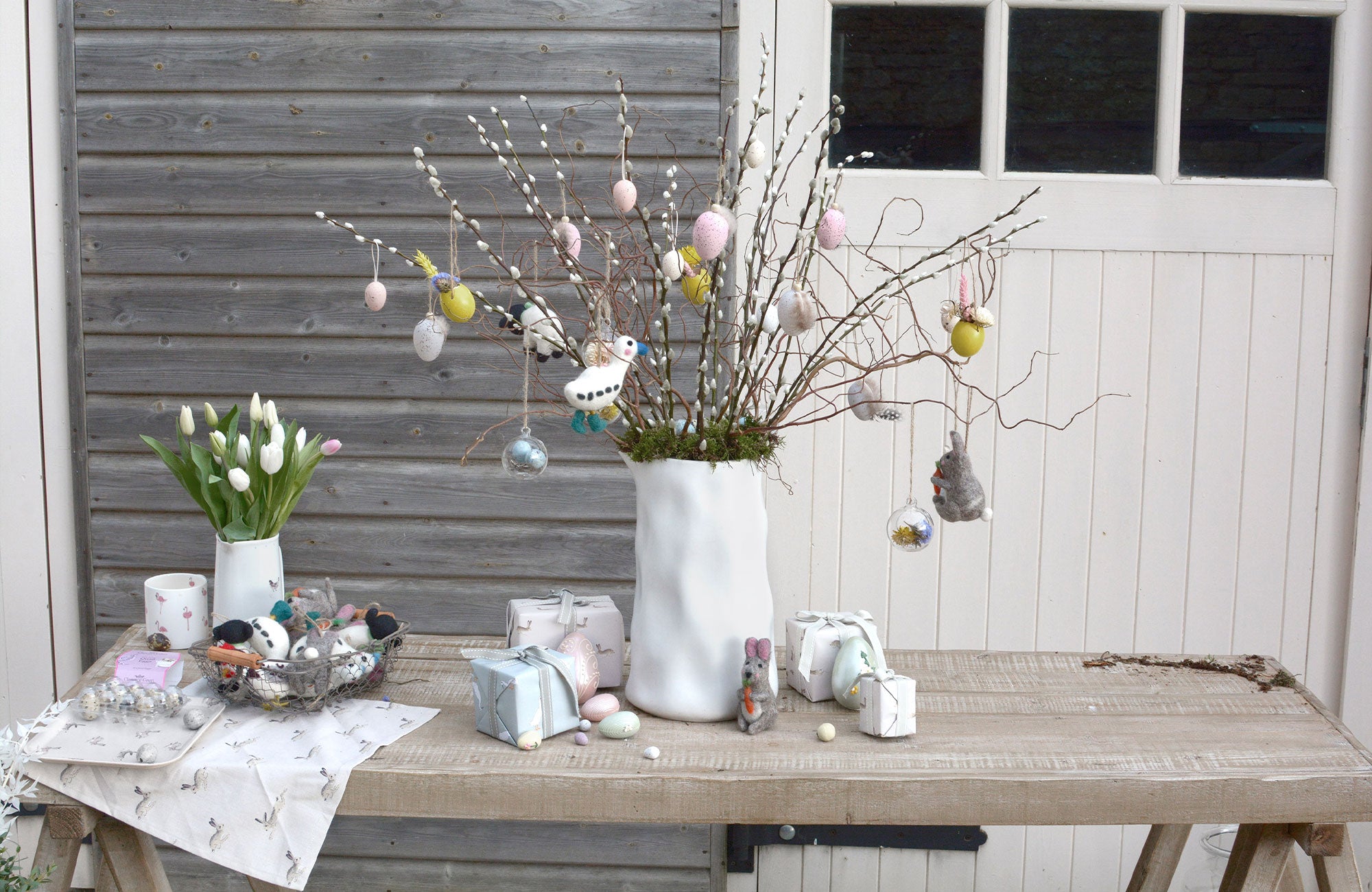 Create an Easter tree at home with Sophie Allport using twigs, pussy willow, twisted willow and decorations