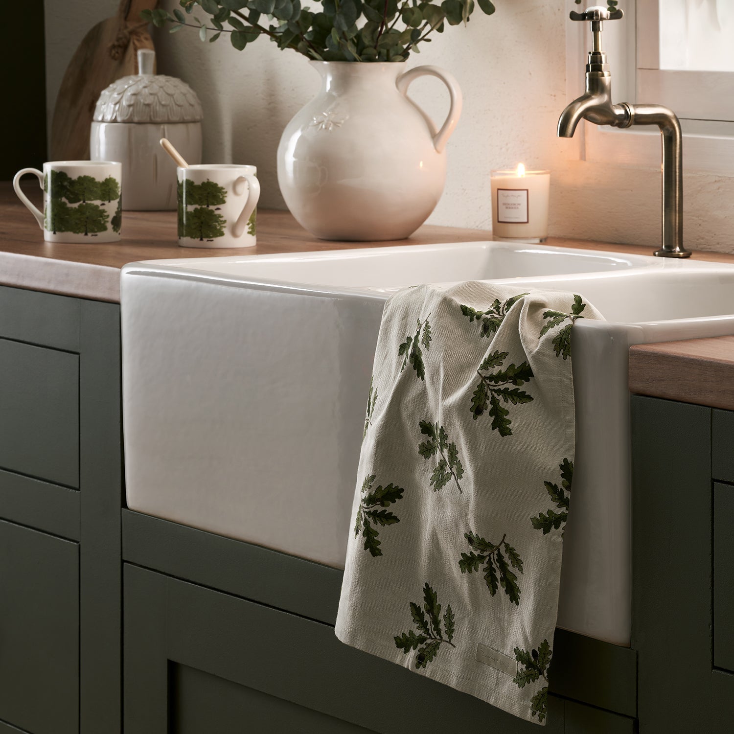 Acorn & Oak Leaves Tea Towel by Sophie Allport
