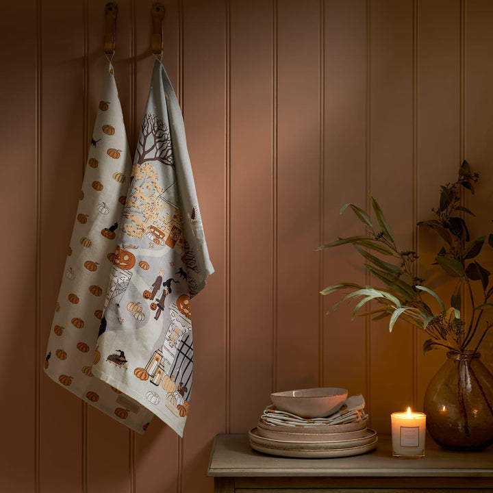 Trick or Treat Scene Tea Towel