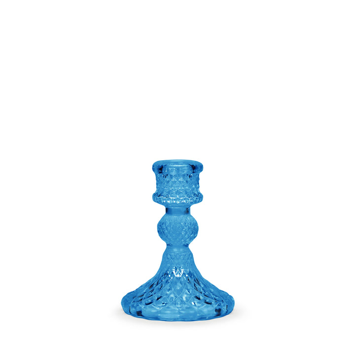 Blue Harlequin Glass Candlestick