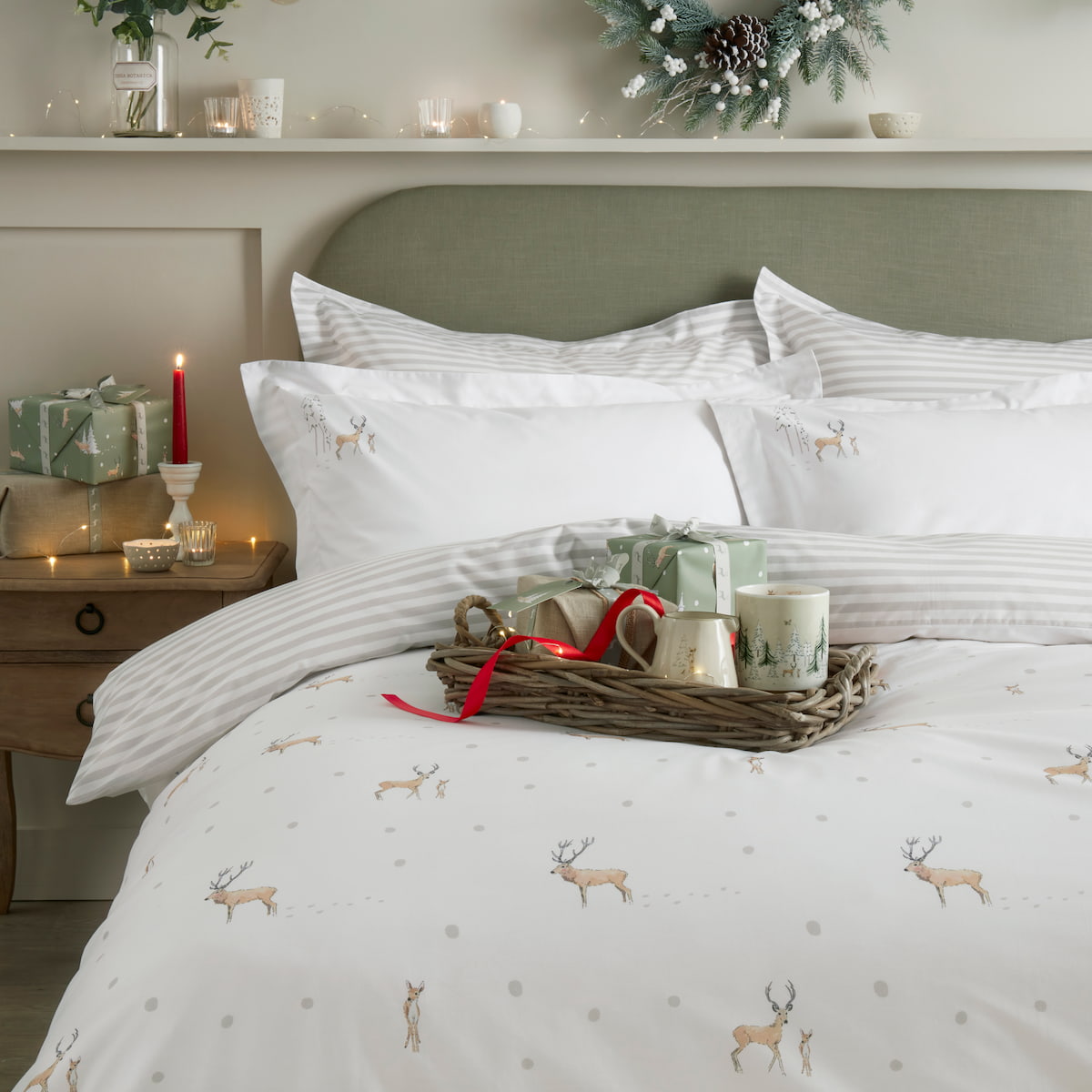 Christmas Stags Pair of Oxford Pillowcases by Sophie Allport