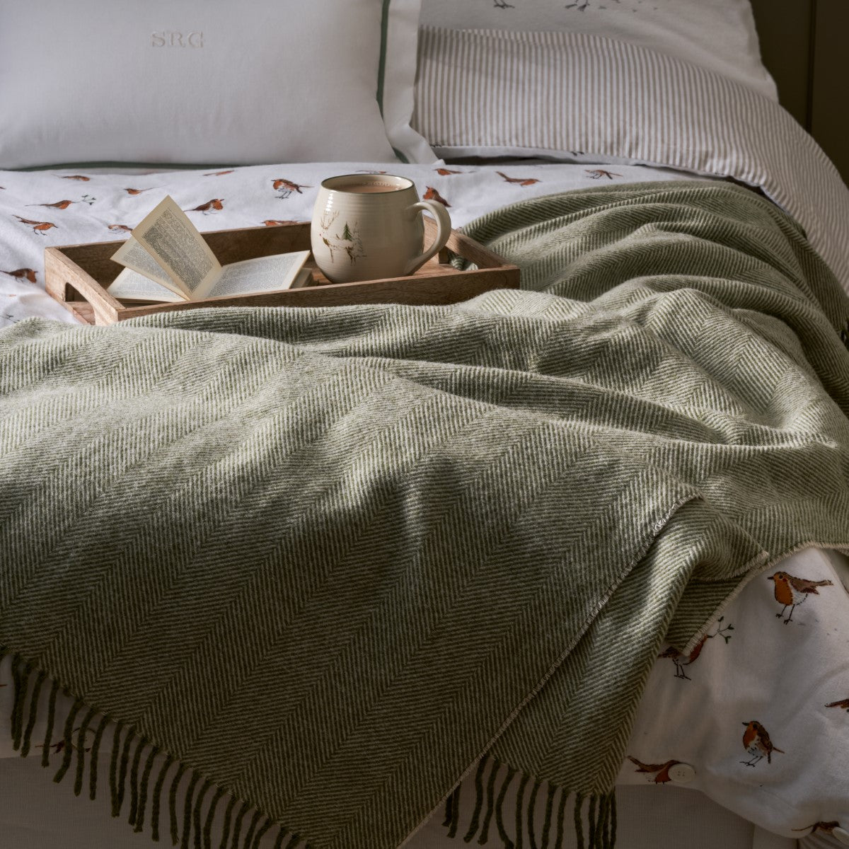 Wool Throw - Olive by Sophie Allport