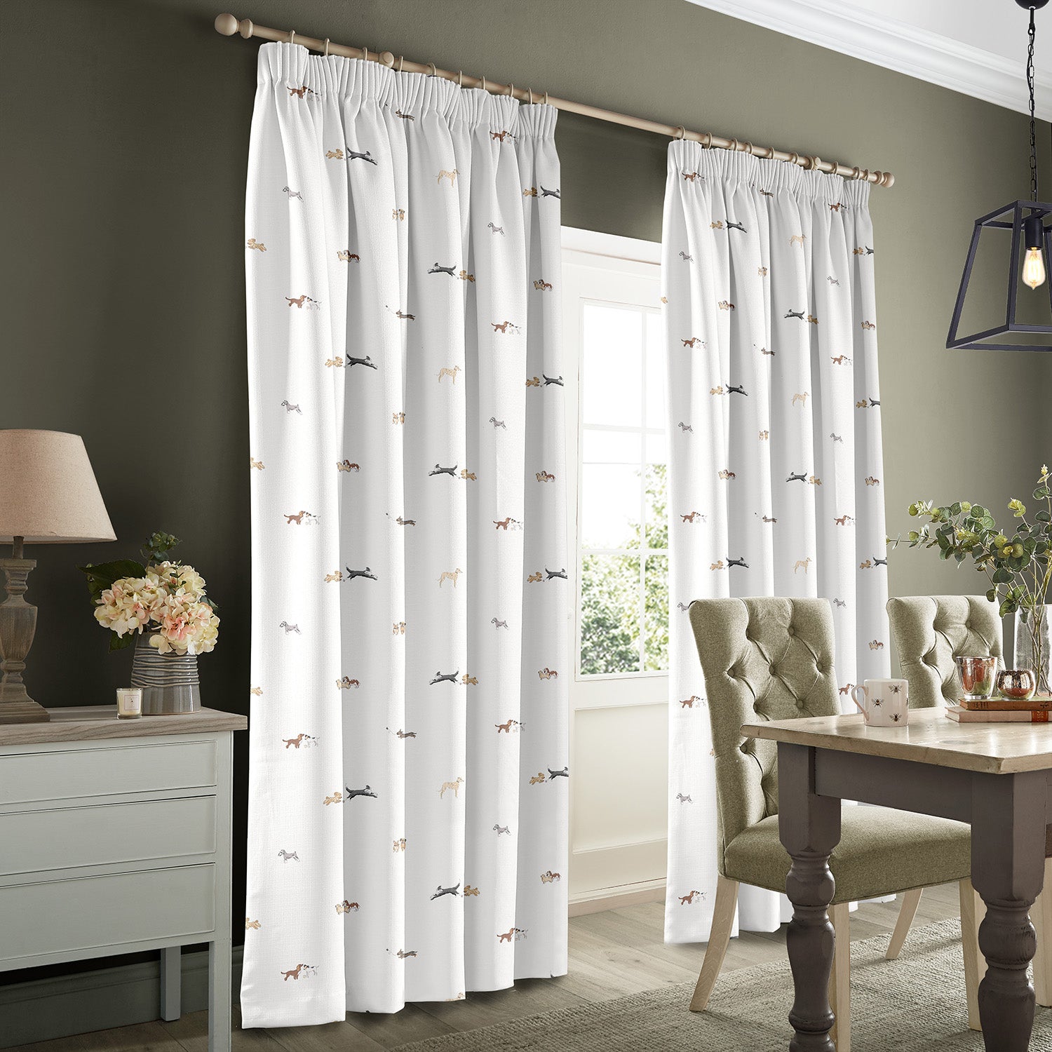 Doggy Daycare Off White Made to Measure Curtains by Sophie Allport