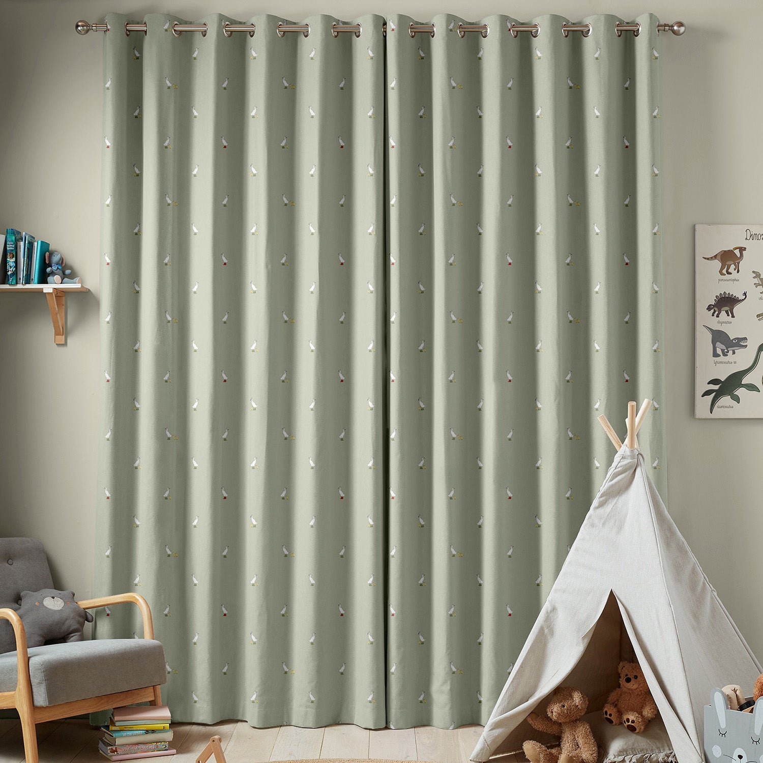 Runner Duck Sage Green Made to Measure Curtains by Sophie Allport
