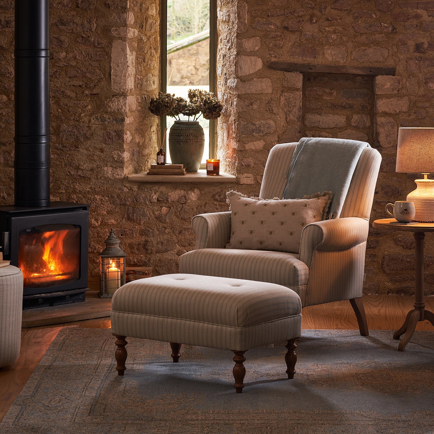 Hambleton Armchair - Burley Blue Stripe by Sophie Allport