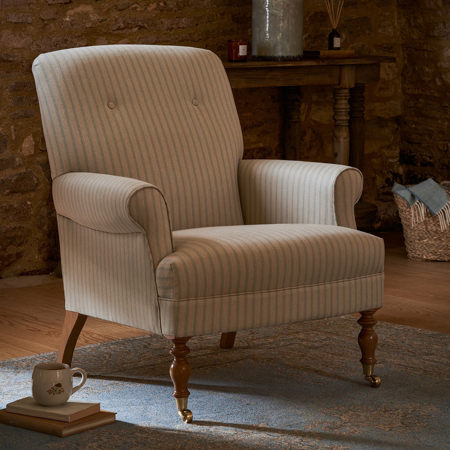 Hambleton Armchair - Burley Blue Stripe by Sophie Allport