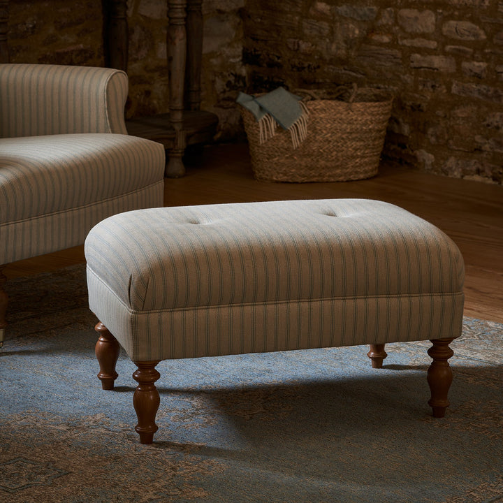 Hambleton Footstool - Burley Blue Stripe by Sophie Allport