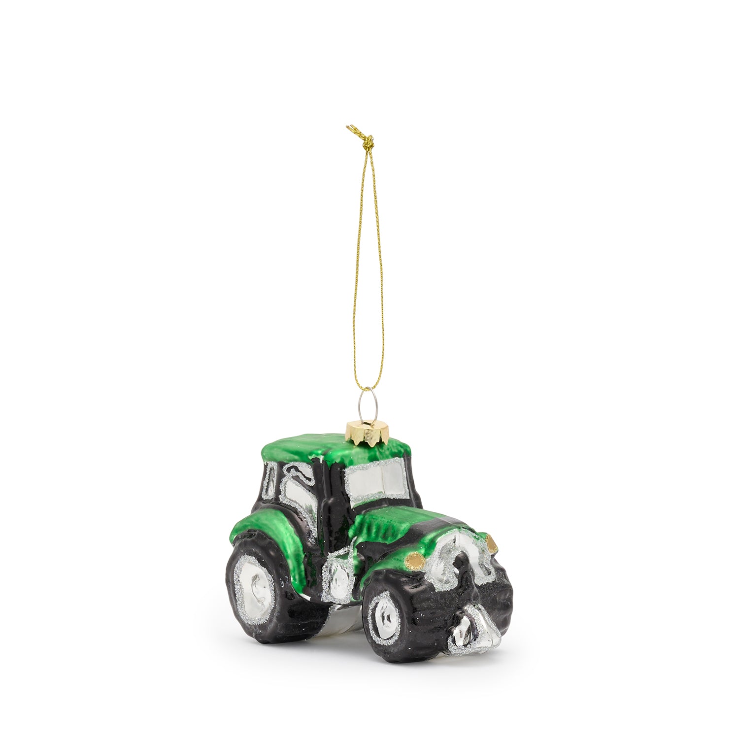 Green Glass Tractor Bauble
