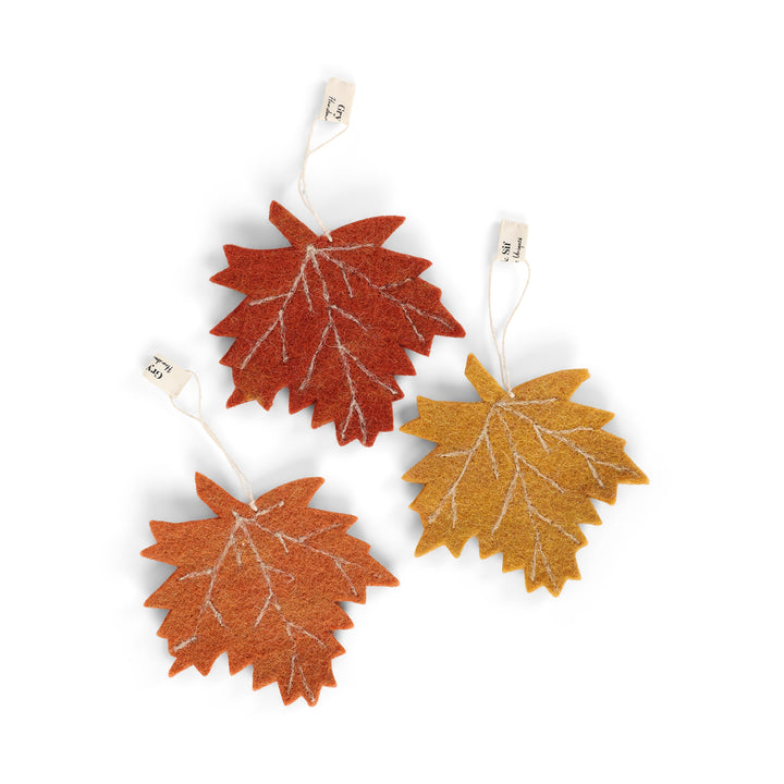 Maple Leaf Felt Baubles (Set of 3)
