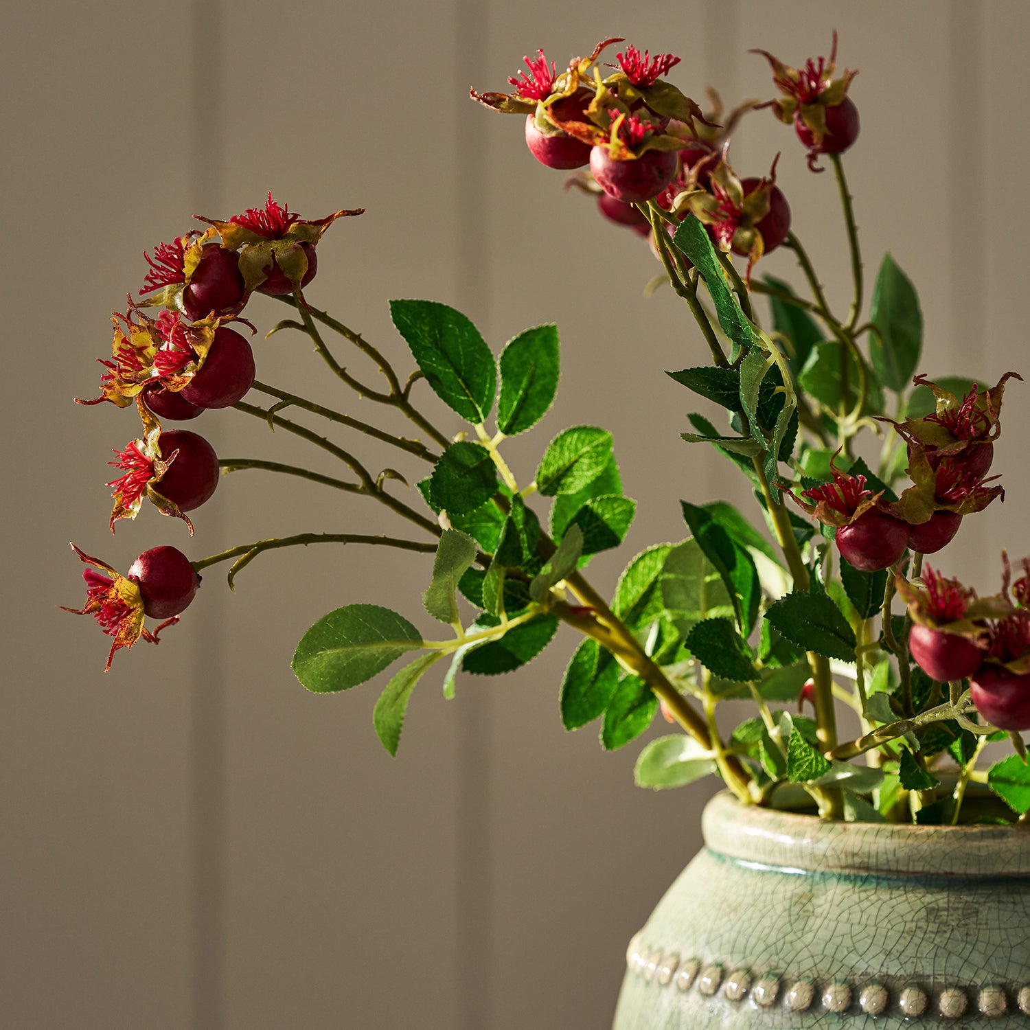 Faux Red Rose Hip Branch