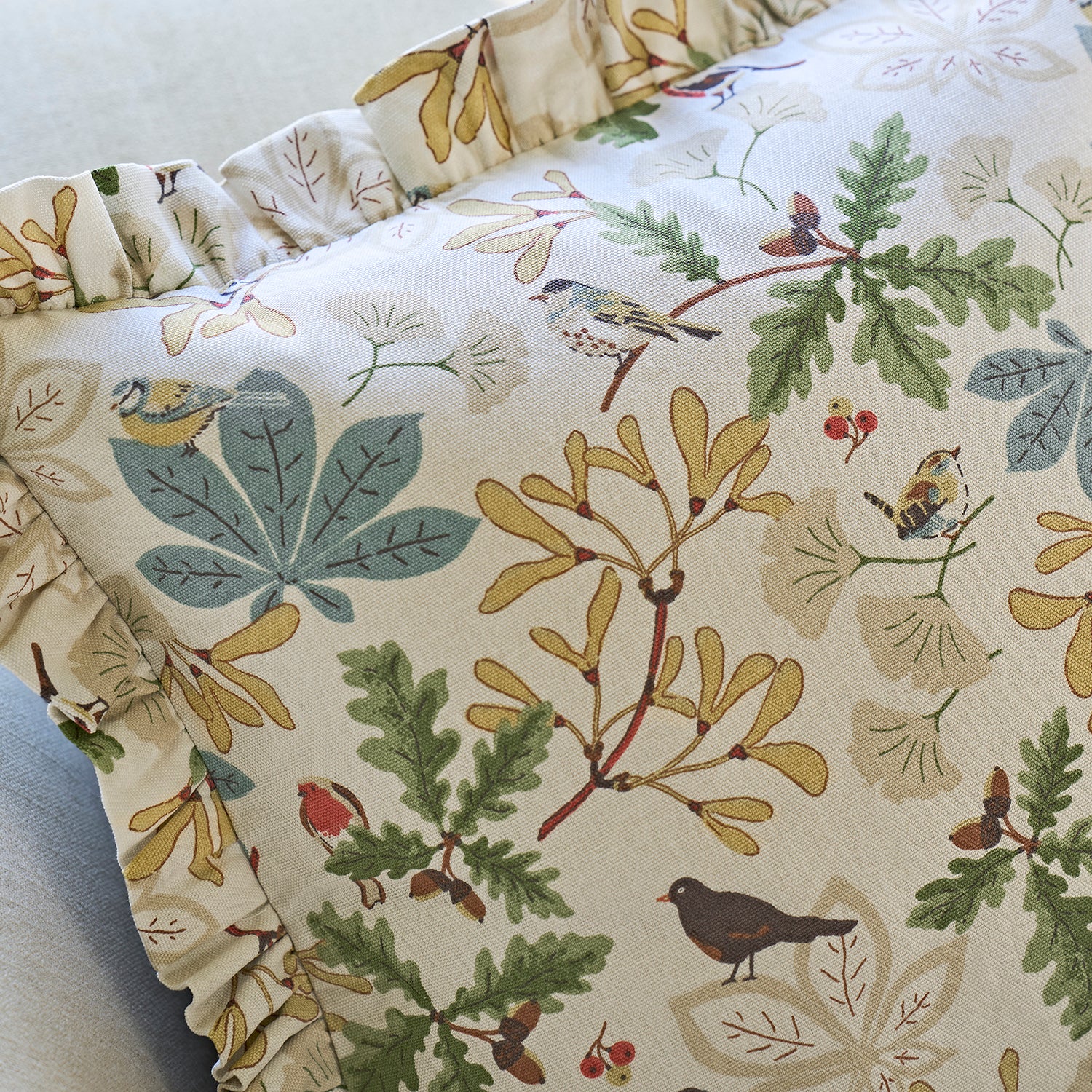 Orchard Birds Frill Edge Cushion