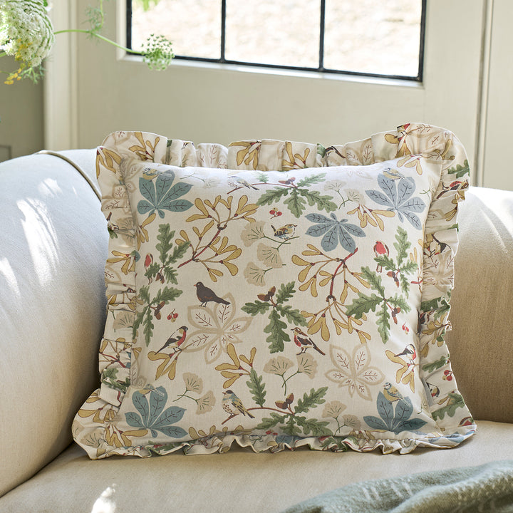 Orchard Birds Frill Edge Cushion