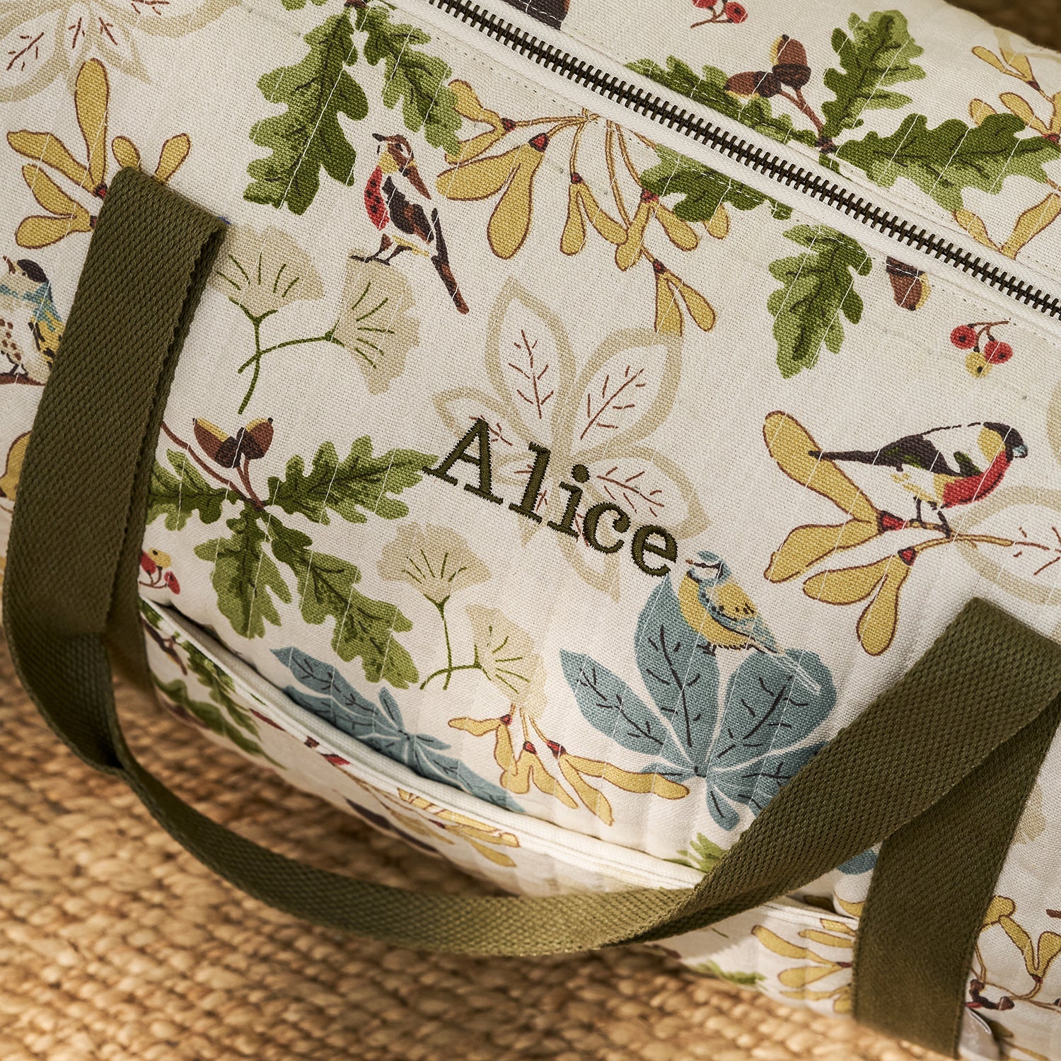 Orchard Birds Quilted Weekend Bag