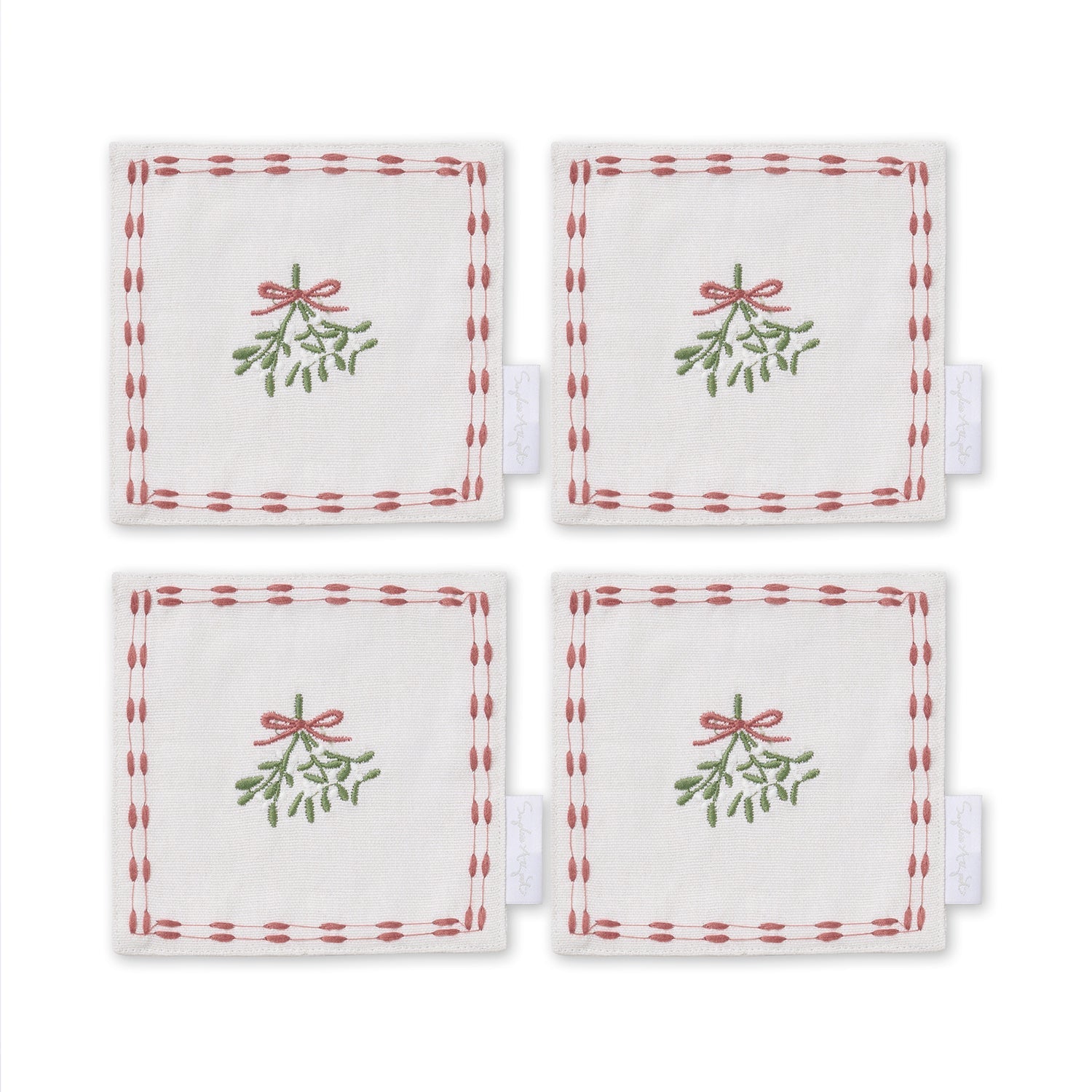 Mistletoe Embroidered Drink Napkins (Set of 4)