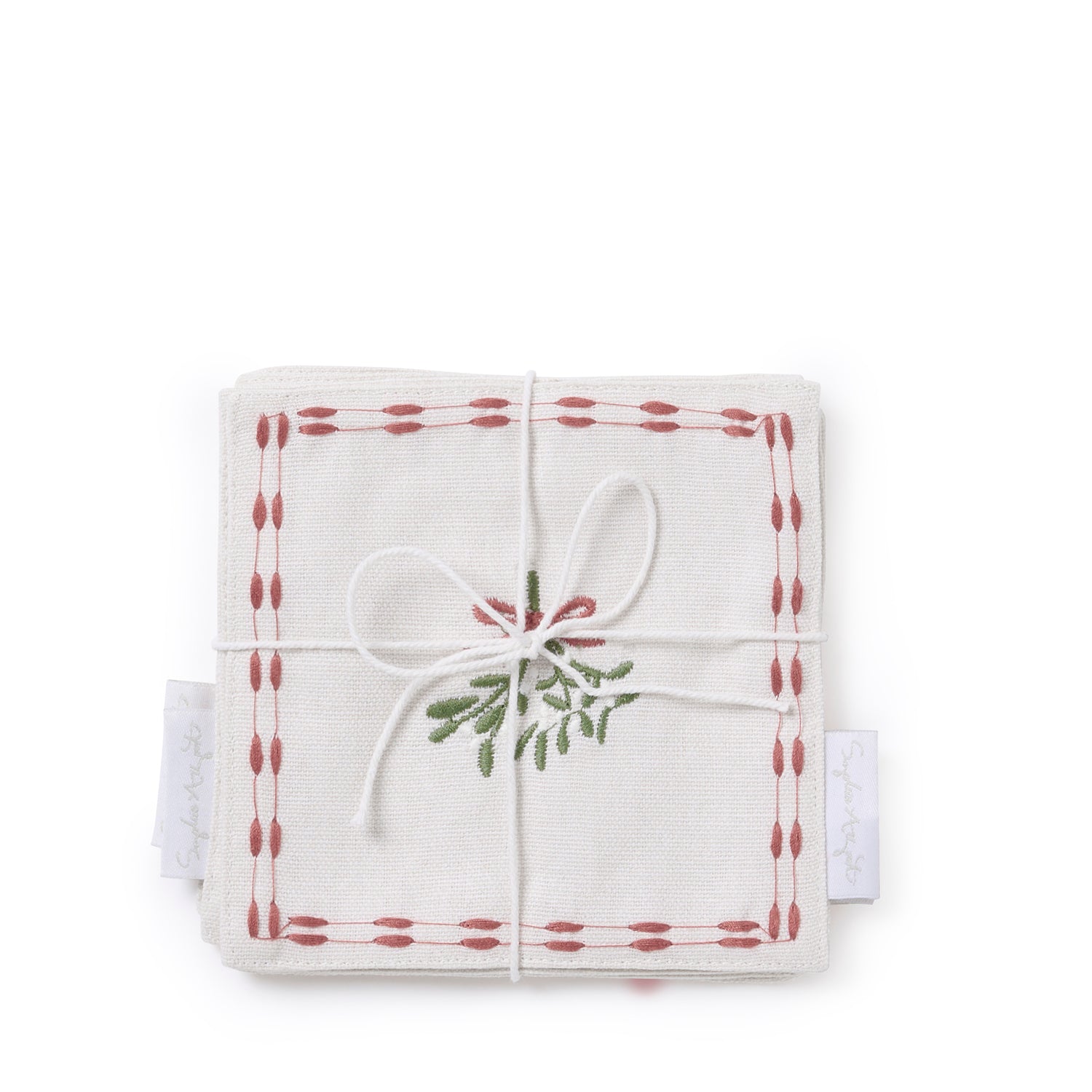 Mistletoe Embroidered Drink Napkins (Set of 4)