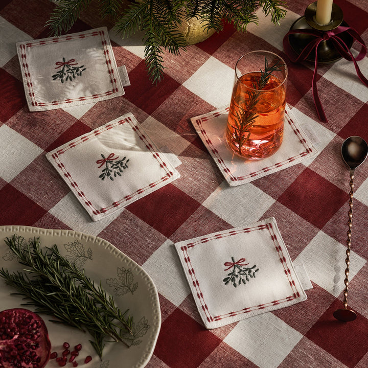 Mistletoe Embroidered Drink Napkins (Set of 4)
