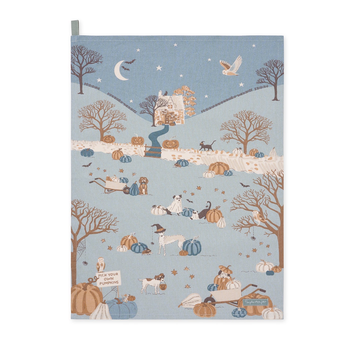 Paws & Pumpkins Scene Tea Towel