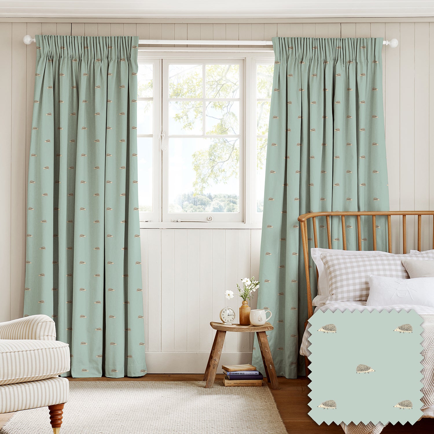 Hedgehogs Pale Mint Blue Made to Measure Curtains