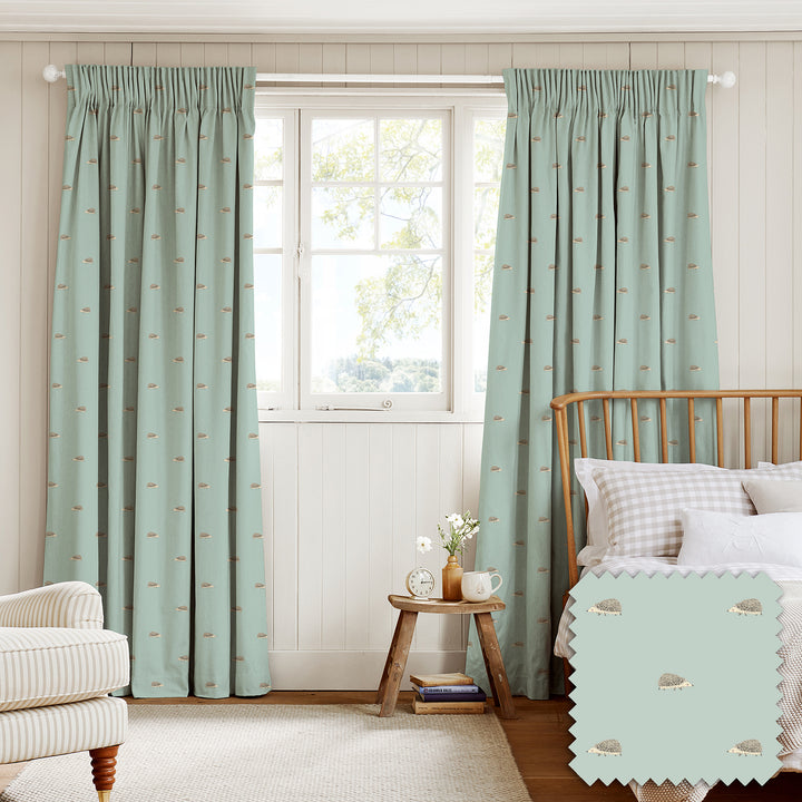 Hedgehogs Pale Mint Blue Made to Measure Curtains