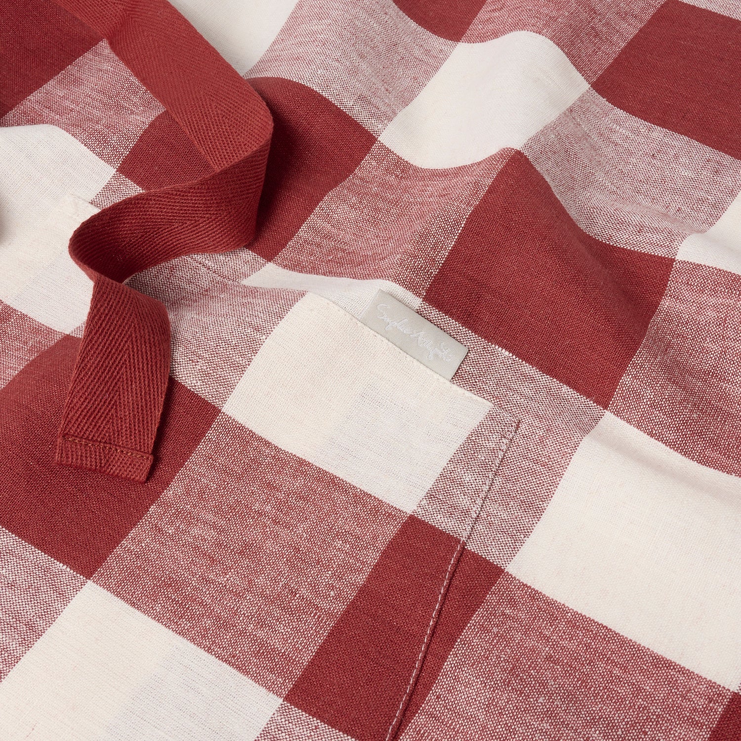 Rustic Red Gingham Linen Cross Back Apron