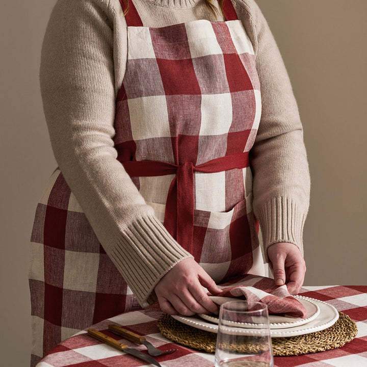 Rustic Red Gingham Linen Cross Back Apron