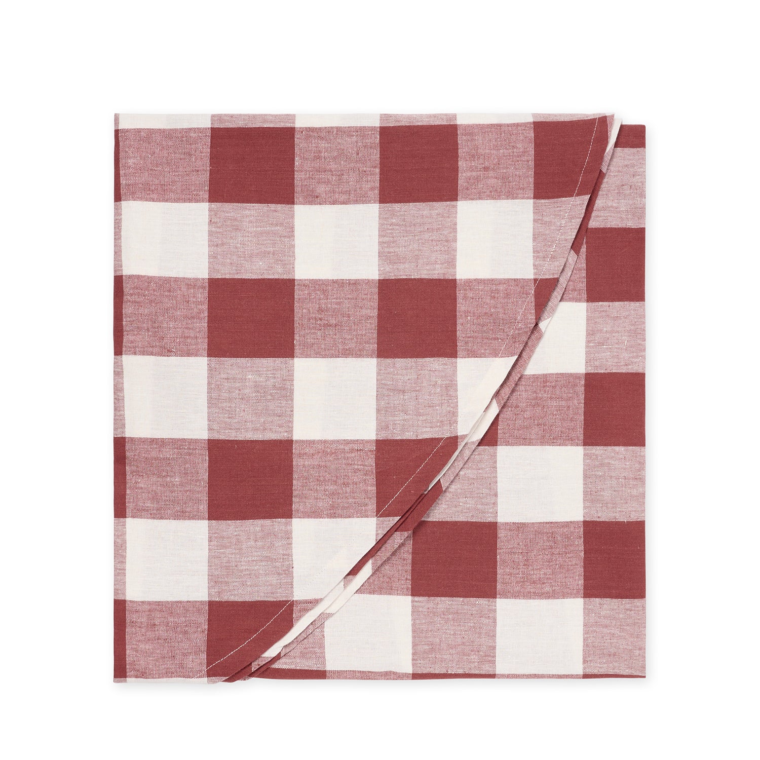 Rustic Red Gingham Round Linen Tablecloth