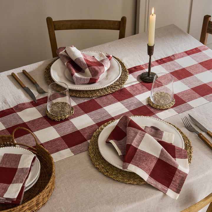 Rustic Red Gingham Linen Table Runner