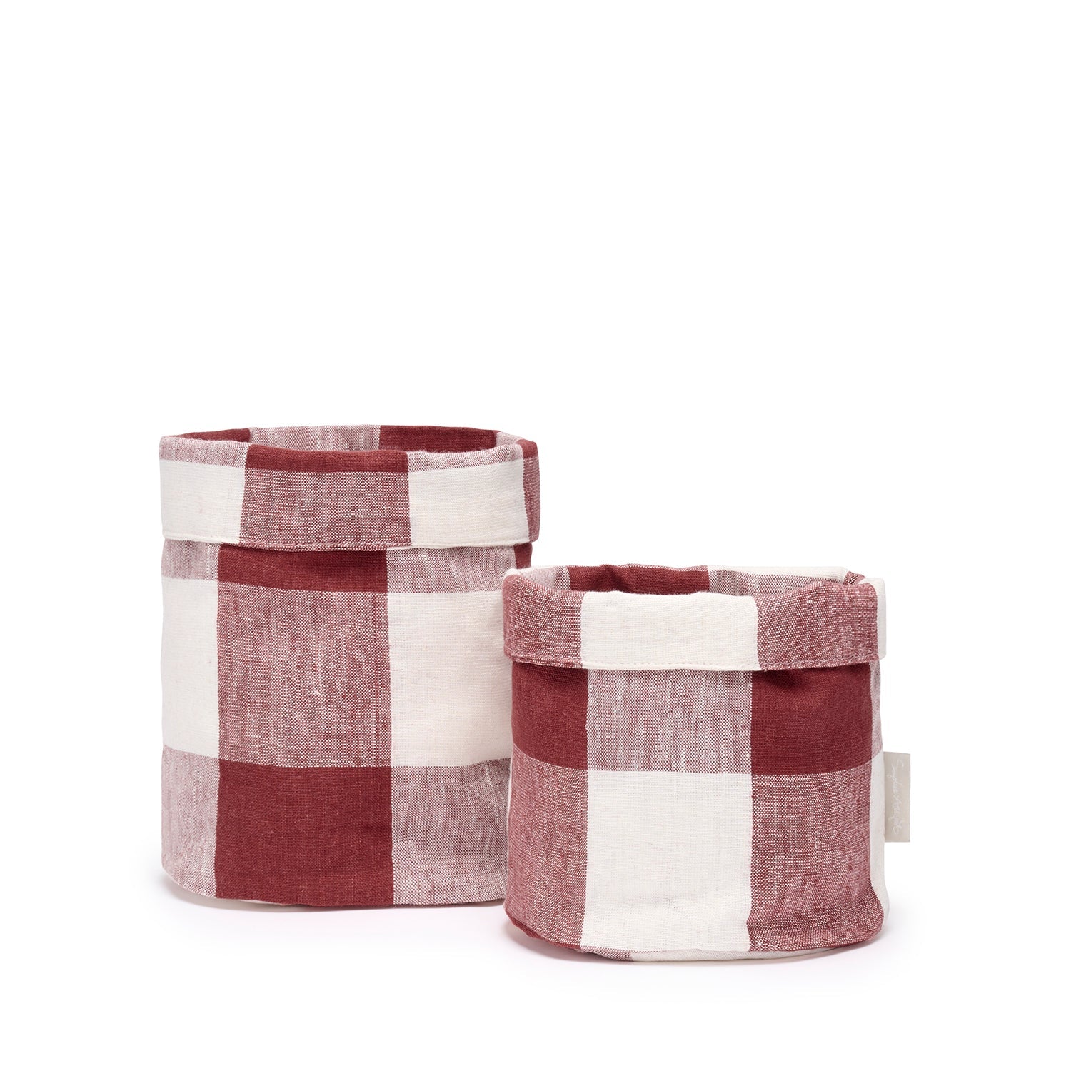 Rustic Red Gingham Linen Bread Baskets (Set of 2)