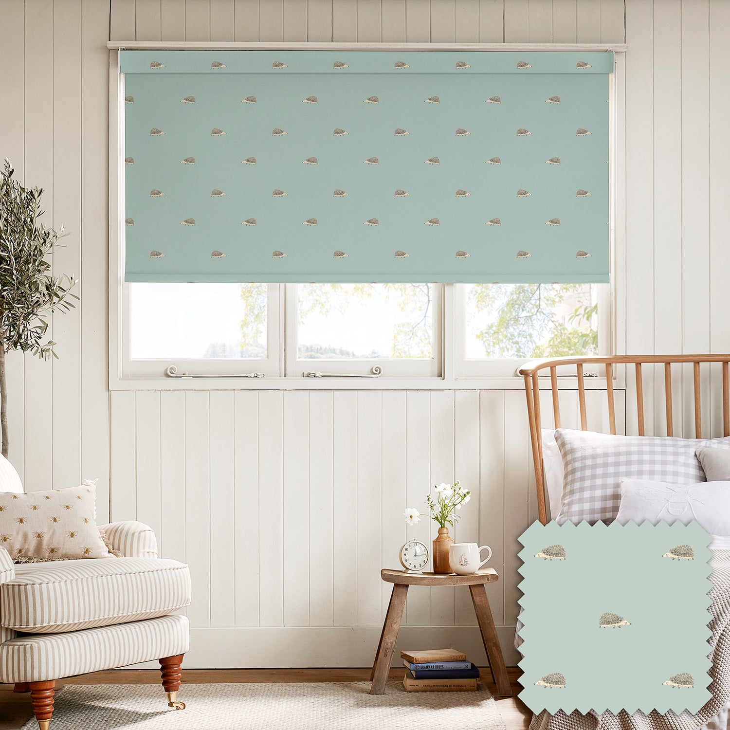 Hedgehogs Pale Mint Blue Made to Measure Roller Blind