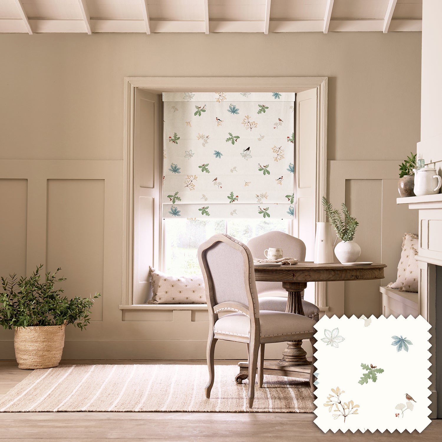 Orchard Birds Off White Made to Measure Roman Blind