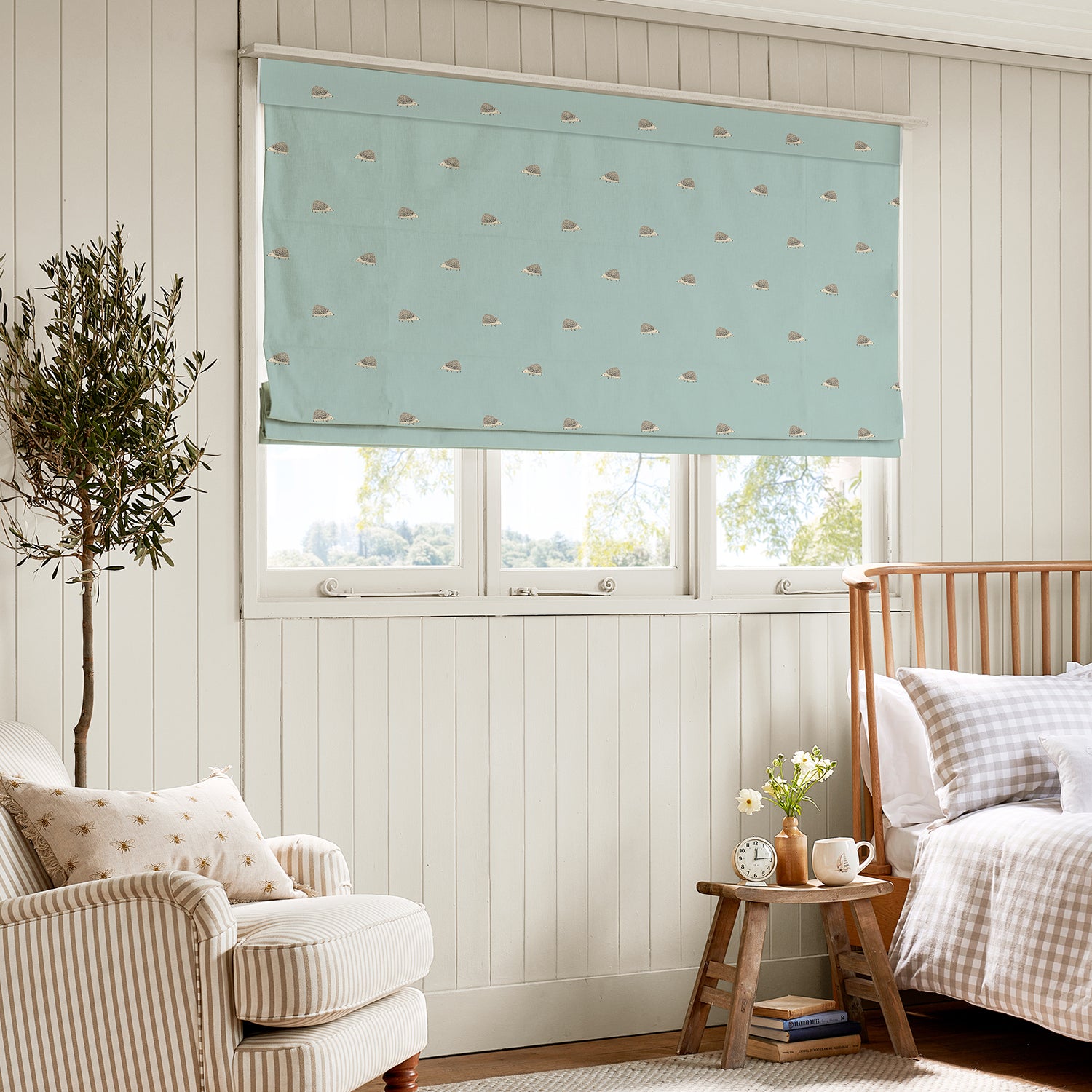 Hedgehogs Pale Mint Blue Made to Measure Roman Blind