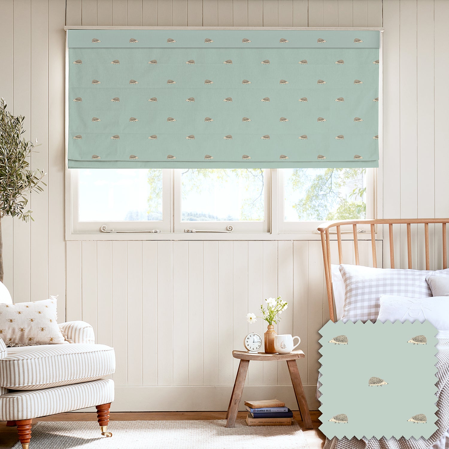 Hedgehogs Pale Mint Blue Made to Measure Roman Blind