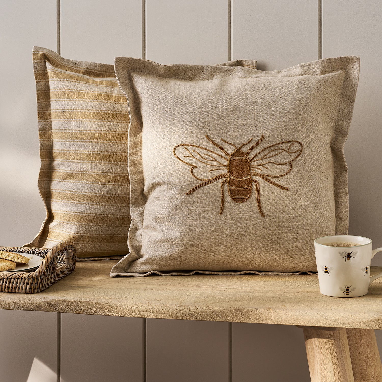 Bees Embroidered Cushion
