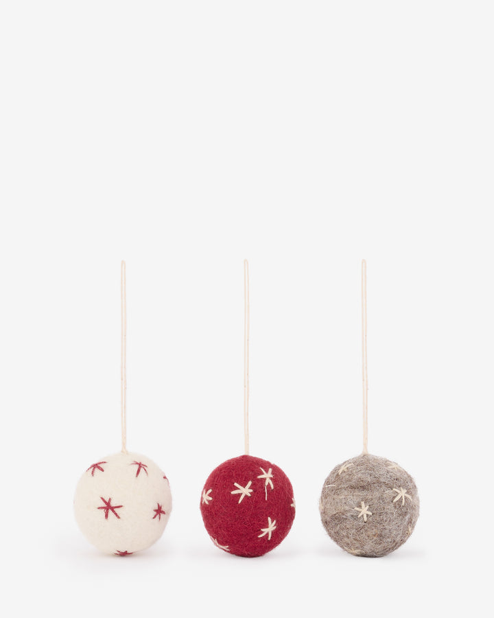 Starred Snowball Felt Baubles (Set of 3)