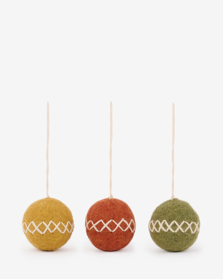 Embroidered Snowball Felt Baubles (Set of 3)