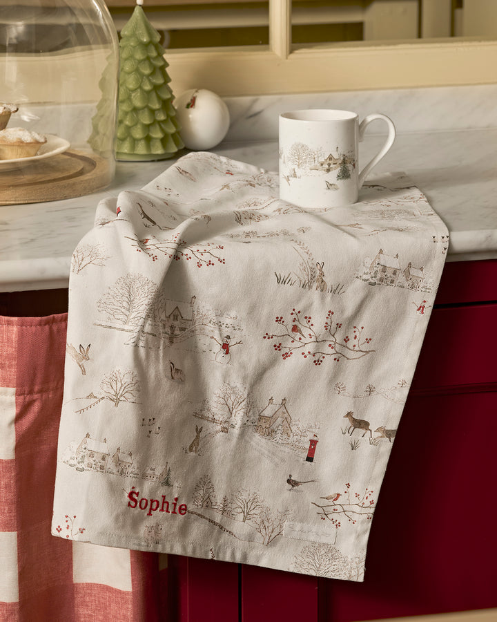 Snowy Village Tea Towel