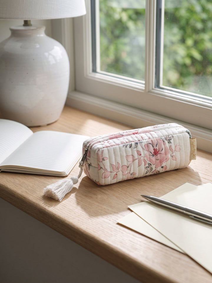 Vintage Rose Quilted Pencil Case