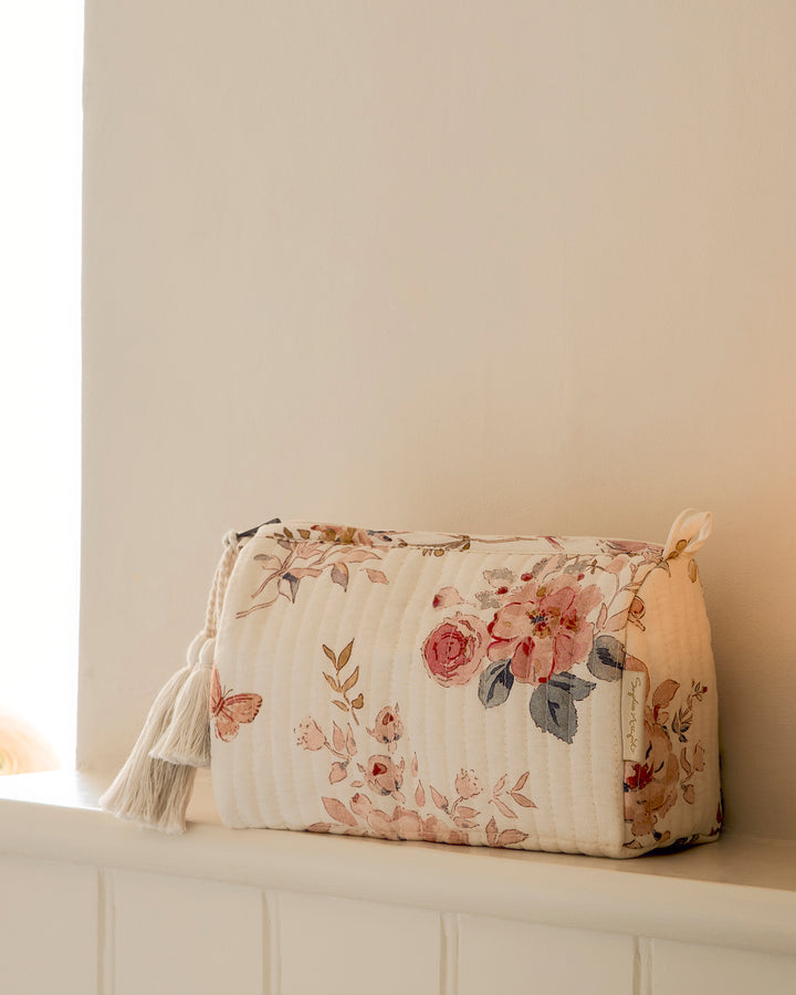 Vintage Rose Quilted Makeup Bag
