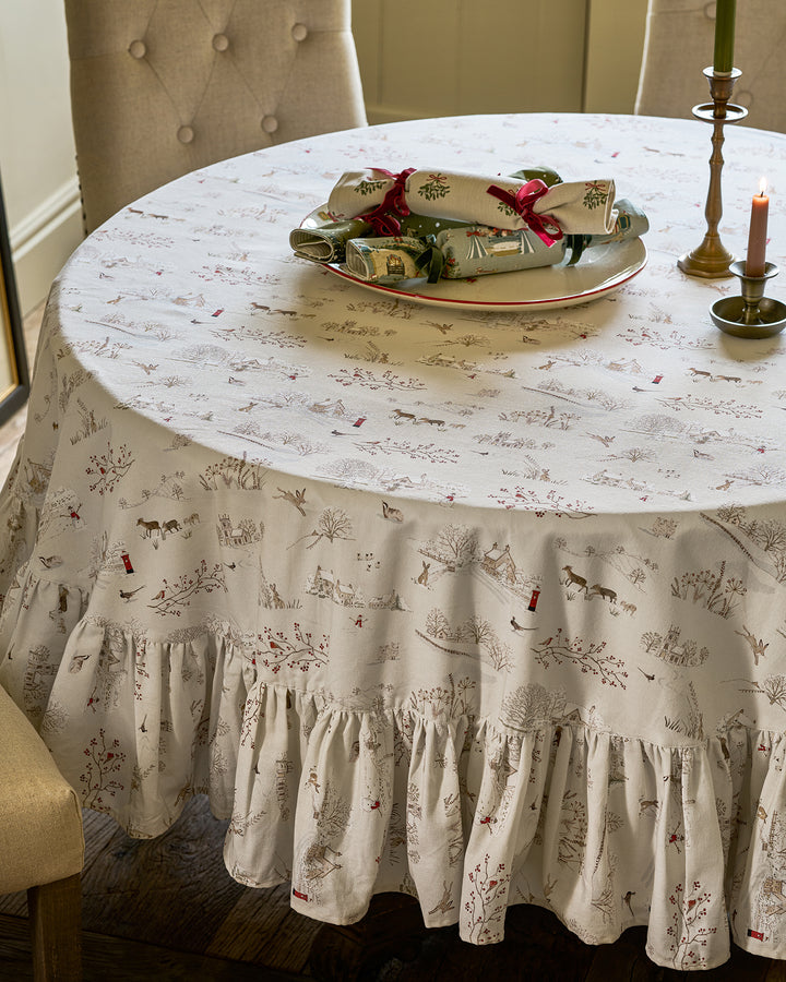Snowy Village Frill Edge Round Tablecloth