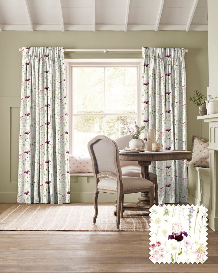 Garden Floral White Made to Measure Curtains