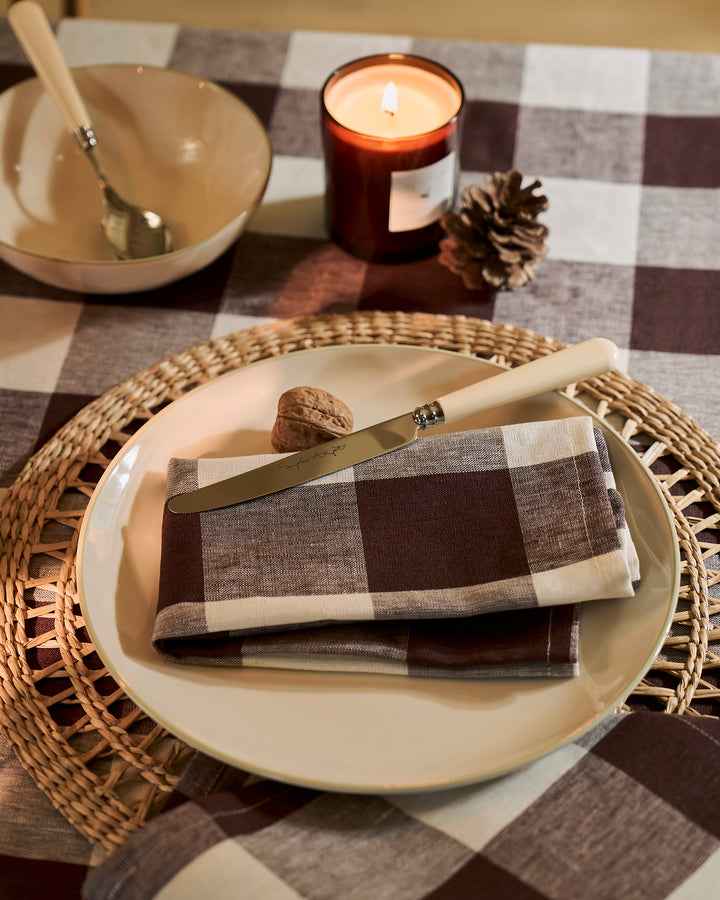 Chocolate Brown Gingham Linen Napkins (Set of 4)